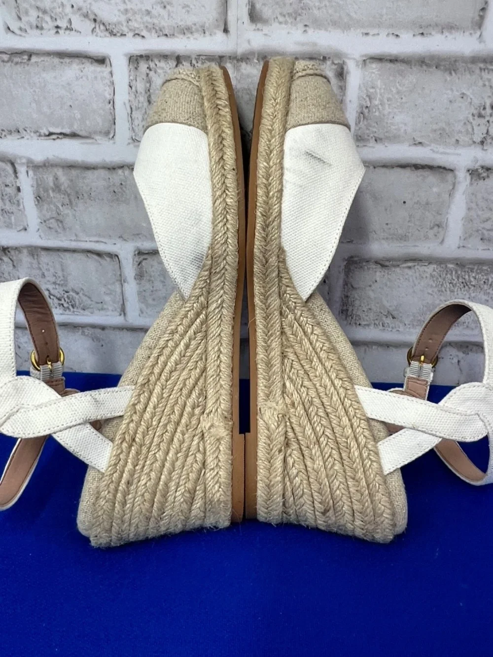 COLE HAAN • Canvas Espadrille Wedge Sandals Ivory Natural Size 10B